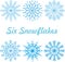Set of six vectorial snowflakes, Symmetrical designs