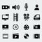 Set of sixteen cinema video icons . Vector illustration