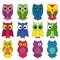 Set of sixteen owls