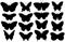 Set of sixteen various forms of butterflies silhouettes.