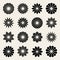 Set of Sixteen Vector Black White Flower Petal Star Shape Design Elements