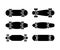 Set of skateboard black silhouette icons isolated on white background. Flat style. Minimal skate board design.