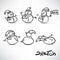 Set of sketches of funny cute snowman