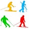 Set sketches silhouettes snowboarders on white background illustration