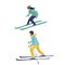 set of skiers Young woman or girl and boy riding on skis on snow, winter. Flat vector illustration in cartoon style