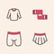 Set Skirt, Sweater, Winter scarf and Cycling shorts icon. Vector