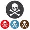 Set of skull and crossbones icon on a colorful circles. Vector illustration