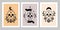 Set of skull magic symbols icon esoteric witch tattoos with crescent moon, rose flower, branch of leaves, star.