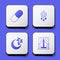 Set Sleeping pill, Dream catcher with feathers, Moon and stars and Window curtains icon. White square button. Vector