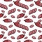 A set of sliced delicious smoked sausage, seamless square pattern