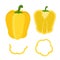 Set of sliced yellow bell pepper in flat style.