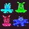 Set Slime jelli monsters characters, liquid green red cyan blue creatures. Funny cute cartoon vector illustration on