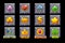 Set Slots icons on stone square for slot machines or casino. Game casino, slot, UI