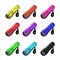 Set of small metal led flashlight in different colors on white background