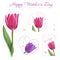 Set of small postcards with hand drawn tulips. Floral design elements.