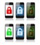 Set of smartphones with interface designs showing cyber security