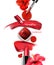 A set of smears of red and Burgundy lipstick.Beauty and cosmetics background. Use for advertising flyer, banner, leaflet