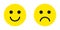 Set of smile emoticons isolated on white background. Line icons of emoticons. Happy and unhappy emoticons in yellow. Emoticons set