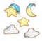 Set of Smile face cookies in the shape of star, crescent and cloud.