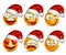 Set of Smiley face of santa claus yellow emoticons with facial expressions and christmas hat