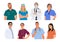 Set of smiling doctors, nurses vector illustration