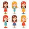 Set of smiling girls in different poses. Cute character for animation, presentation, banners, posters