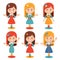 Set of smiling girls in different poses. Cute character for animation, presentation, banners, posters