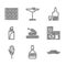Set Snake, Tequila bottle, Mustache, Mexican house, Corn, Burrito, and glass and Chocolate bar icon. Vector