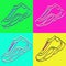 Set of sneakers vector Icon. Bright Neon Linear shoes on pink green blue and yellow Background