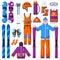 Set of snowboarding equipment icons