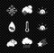 Set Snowflake, Cloud with snow and sun, Sunset, cloud weather, rain, Falling star, Water drop percentage and Thermometer