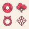 Set Snowflake, Donut with sweet glaze, Cloud with snow and Christmas wreath icon. Vector
