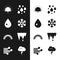 Set Snowflake, Water drop, Sunrise, Rainbow, Icicle, Storm and Wind icon. Vector