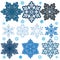 Set of snowflakes with different parameters: beautiful, large, l