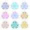 Set of snowflakes. Unusually beautiful shape. Different colours. Snowflakes on a white isolated background. Vector illustration