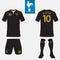 Set of soccer jersey or football kit template for football club. Flat football logo on blue label. Front and back view soccer