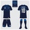 Set of soccer kit or football jersey template. Flat football logo. Front and back view soccer uniform. Vector.