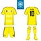 Set of soccer kit or football jersey template for football club. Flat football logo on blue label. Front and back view soccer unif