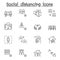Set of Social distancing Related Vector Line Icons. Contains such Icons as avoid crowd, work from home, new normal, stay home and