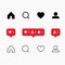 Set of social media icons inspired by Instagram: like, follower, comment, home, camera, user, search. Vector illustration with whi