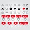 Set of social media icons inspired by Instagram: like, follower, comment, home, camera, user, search. Vector illustration with whi