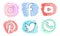 Set of social media icons: Instagram, Facebook, Pinterest, YouTube, Twitter, WhatsApp.