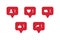 Set social media notifications icons in red color on white background isolated