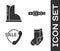 Set Socks, Waterproof rubber boot, Telephone 24 hours support and Leather belt icon. Vector