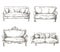 Set of sofas drawings sketch style, vector illustration