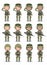 Set of soldiers. men and women. flat cartoon character design on white background