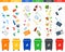 Set of sorting bins for garbage of different colors illustration in a flat design.