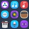 Set of sound and music mobile icons in flat design