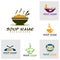 Set of Soup logo design concept. Food Cooking logo vector. Kitchen logo with pot full of vegetables