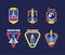 Set of space badges on a blue background